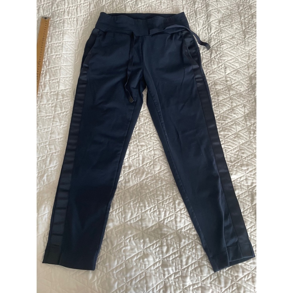 Athleta Metro Downtown Ankle Pants Navy Grosgrain Side Stripe Supplex Stretch-XS